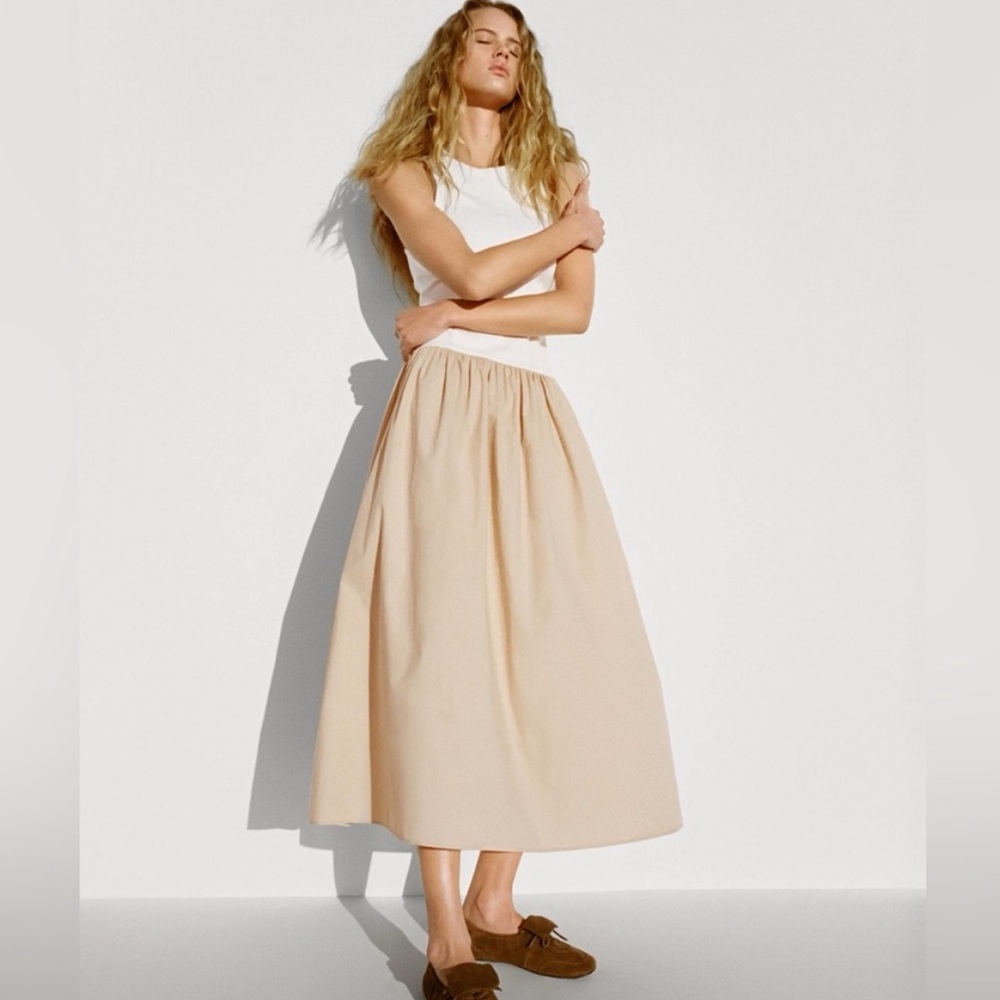ZARA NWT White and Tan Combo Dress - Picture 2 of 2